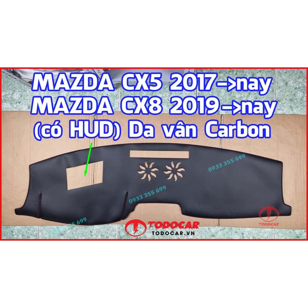 Thảm Taplo MAZDA CX8 bằng Nhung lông Cừu, Da vân Carbon, Da vân Gỗ 2019 2020 2021 2022