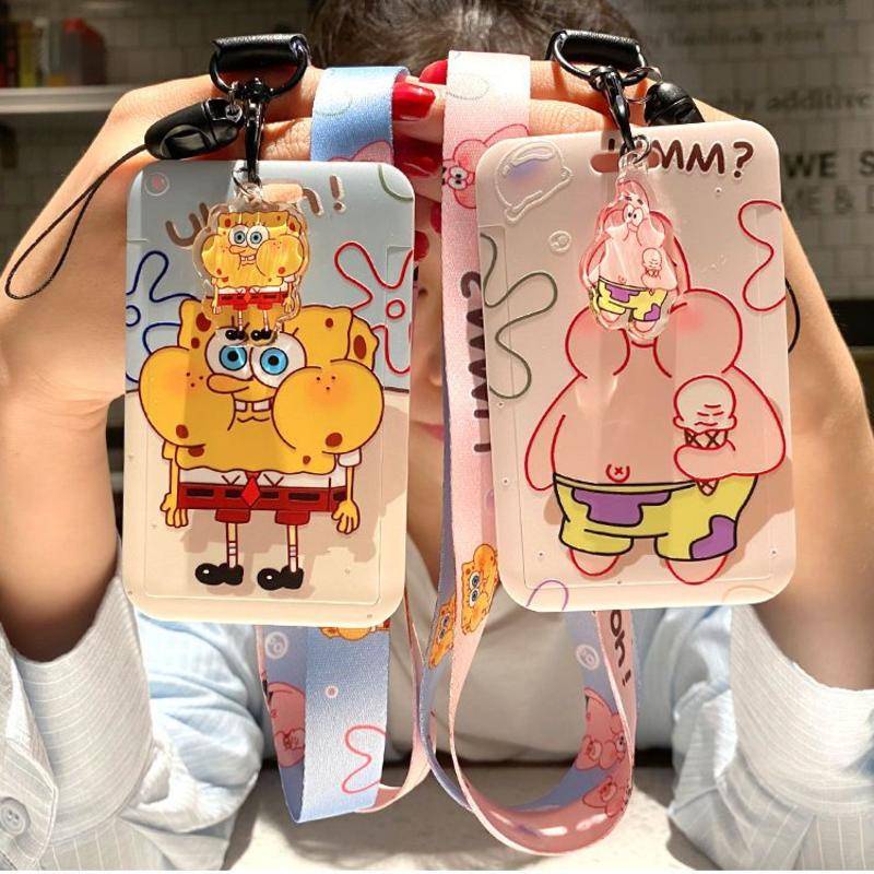 🐼 MKBK 🐼 Thẻ dây đeo thẻ sinh dễ thương SpongeBob búp bê bọc căn cước thẻ hoc thẻ đi làm viên Vỏ bảo vệ bao đựng thẻ học sinh phù hiệu học sinh dây đeo bảng tên dây đeo bảng tên đồ dùng học sinh