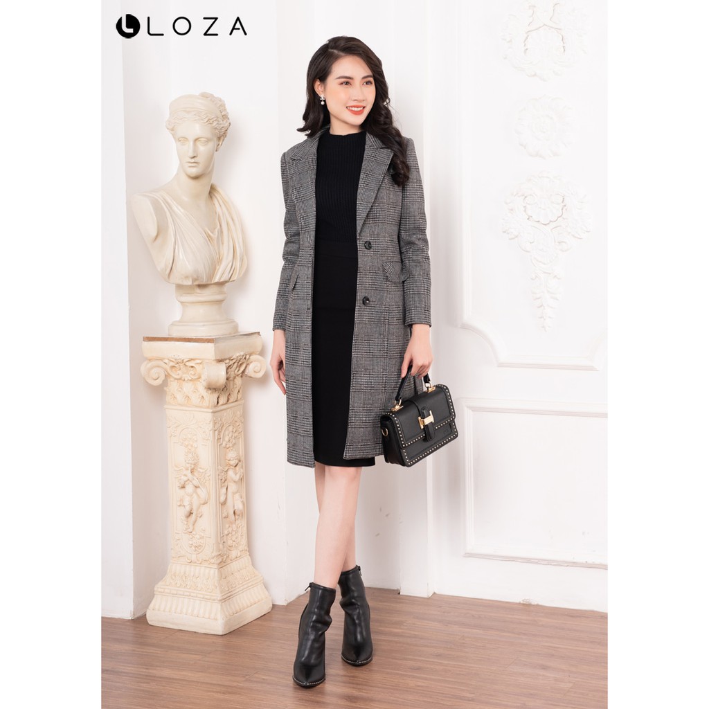 [Mã FASHIONMALLT4 giảm 15% đơn 150k] Áo khoác kẻ phối đai-LOZA LK11012