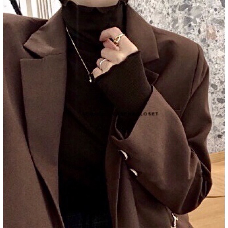 ÁO KHOÁC BLAZER 2 LỚP NÂU CHOCO QC ULZZANG HQ (Ảnh thật / Video)