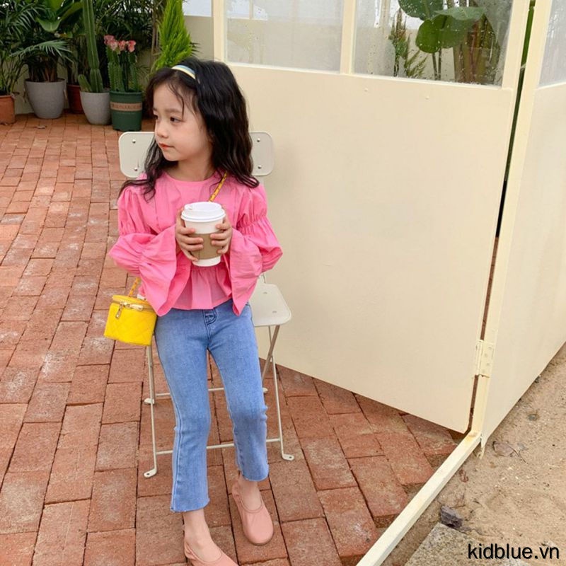 Quần jeans dài tám tấc ống suông phong cách đơn giản thường ngày cho bé gái