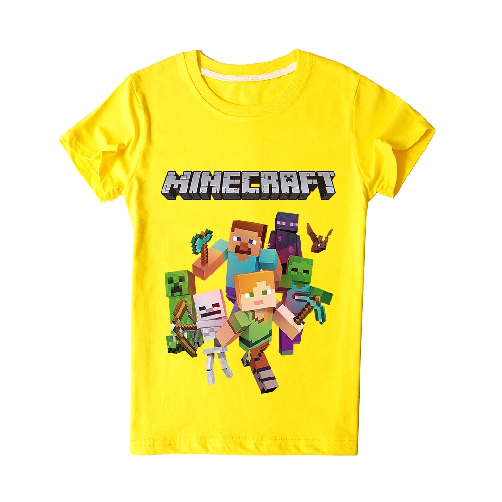 Áo Thun 100% Cotton In Họa Tiết Game Minecraft Dành Cho Các Bé