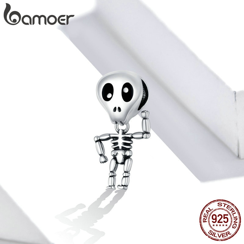 Phụ kiện hạt làm đồ trang sức Bamoer SCC1617 Bạc 925 người đàn ông đầu lâu phong cách Halloween sang trọng