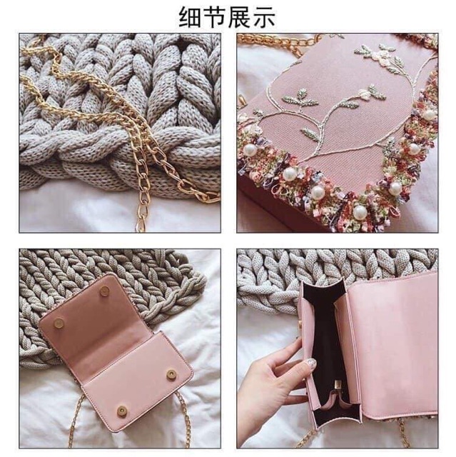 Túi xách thêu hoa đinh cườm