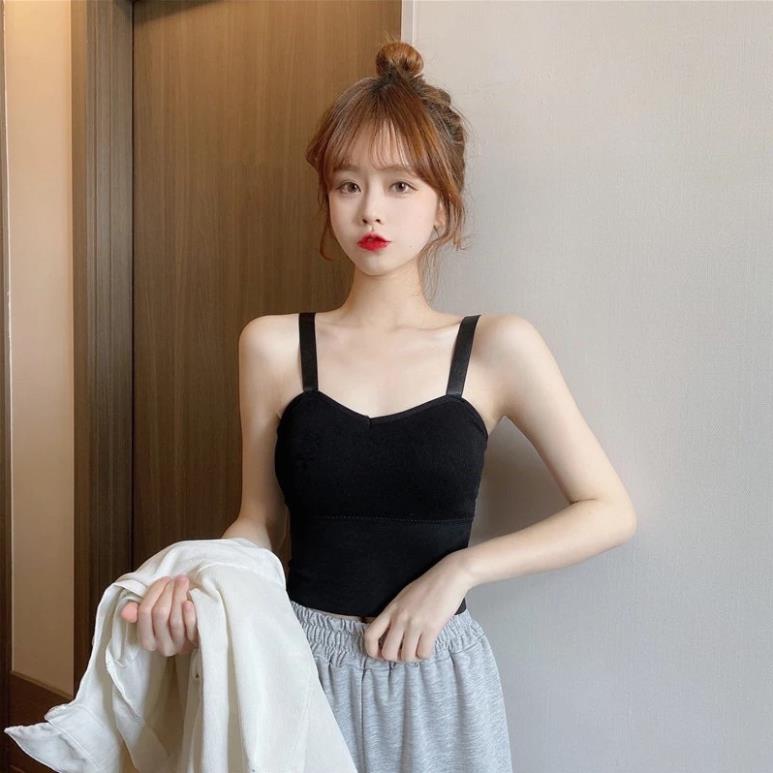 ❤️ Áo lót nữ ❤️ Áo Bra Nữ 2 Dây Gân Tăm Dáng Dài Có Mút Nâng Ngực Dây Bản To Điều Chỉnh 828 ❤️