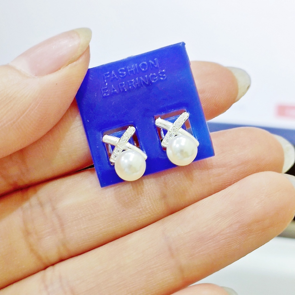 Khuyên tai bạc Khuyên XO ngọc trai nhân tạo cá tính Van Jewelry V10162
