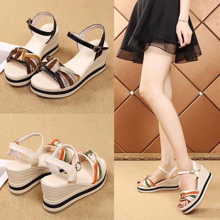 Dép xăng đan Sandal Đế Xuồng Trung Bình Đính Nơ Mùa Hè Cho Nữ