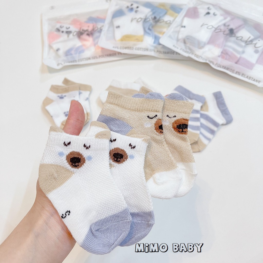 Set 5 đôi tất lưới Kidsock hình gấu Mimo Baby cho bé