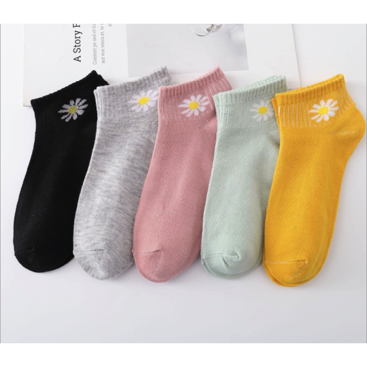 Tất Vớ Trơn Cổ Ngắn Ulzzang Unisex Thêu Hoa Cúc KT027