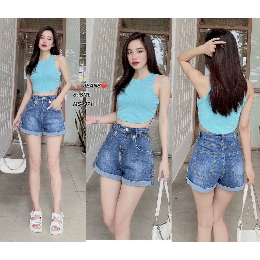 Quần sọt jean nữ siêu cao co giãn lưng kiểu