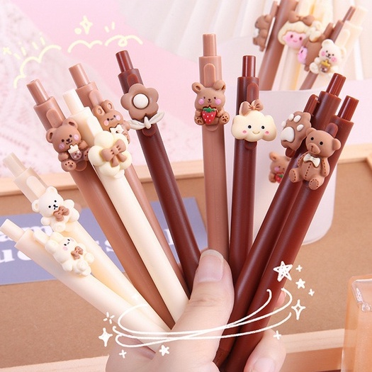 Bút gel bấm hình con gấu nhiều mẫu dễ thương, bút nước bấm Hàn Quốc cute