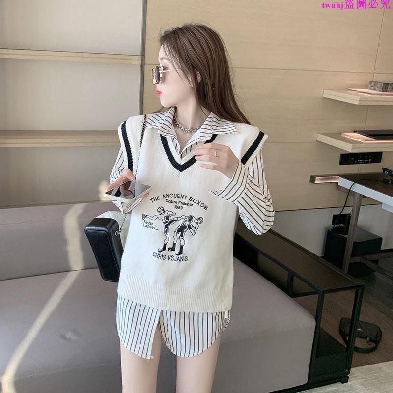 Set Áo Sơ Mi Tay Dài Kẻ Sọc Và Áo Khoác Ghi Lê Cổ Chữ V Thời Trang Trẻ Trung | BigBuy360 - bigbuy360.vn