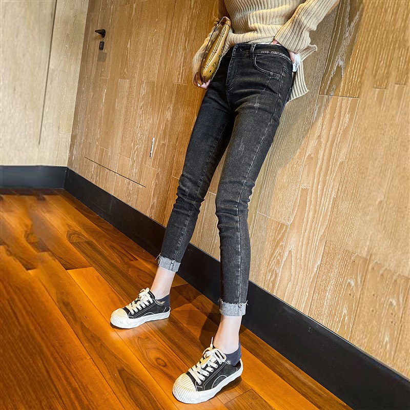 [60kg-90kg] Quần jeans 9 tấc BigSize màu xám cào xước, kiểu dáng lật lai model 4291
