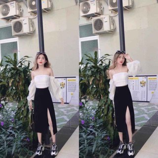 Chân váy dài sẻ tà (video+ảnh thật)