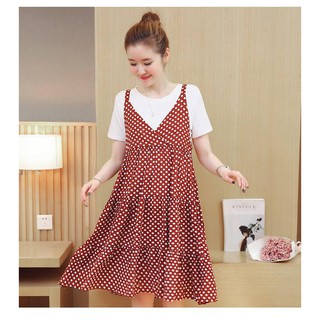 Sét Yếm Bầu Chấm Bi Đỏ Rời  kèm áo