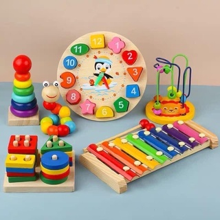 Combo 6 món đồ chơi gỗ an toàn giáo dục cho bé