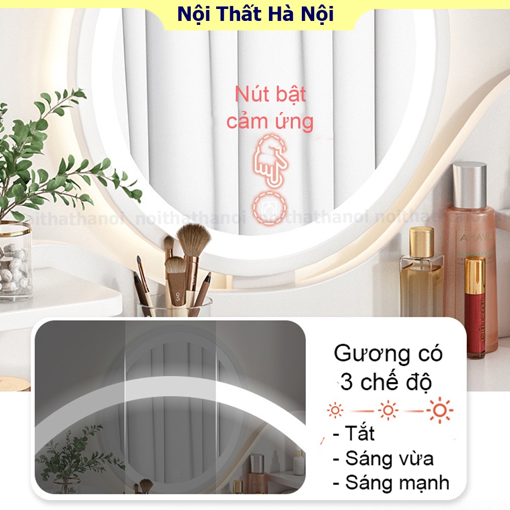 Bàn trang điểm, bàn phấn thiết kế hiện đại tích hợp đèn LED cảm ứng thông minh, chất liệu gỗ cao cấp, bền bỉ