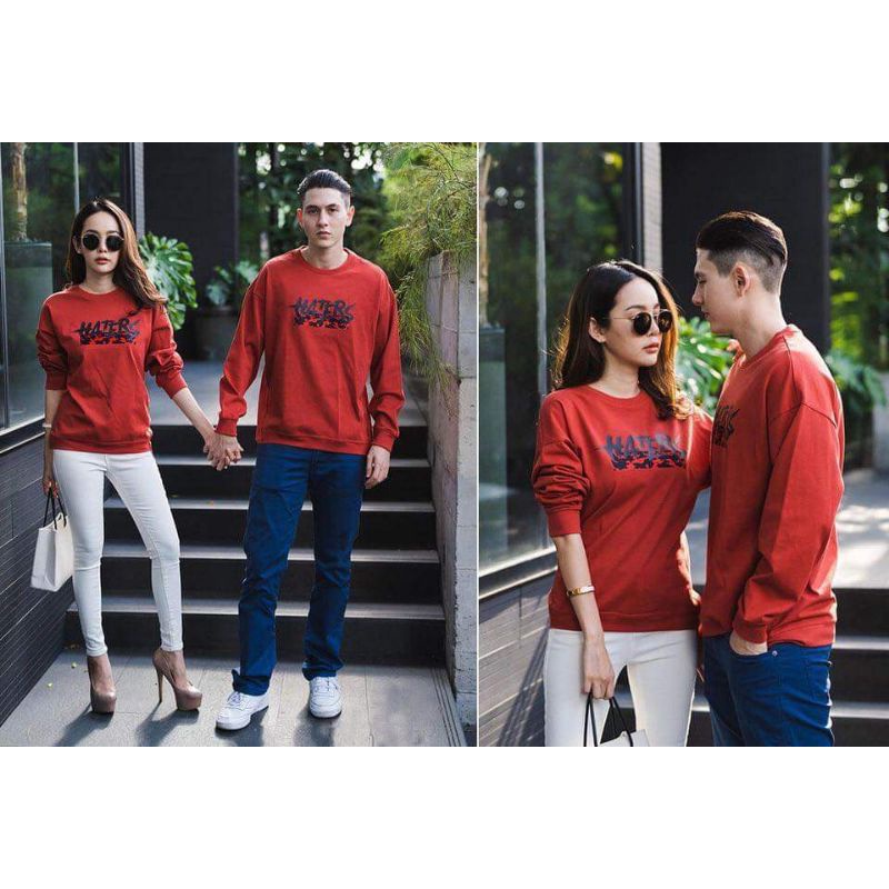 Đồ đôi dài tay nam nữ màu đỏ, Áo cặp - áo đôi thu đông from rộng unisex basic