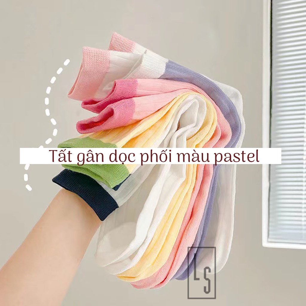 Tất Trơn Gân Màu Pastel - Vớ Cổ Trung Pastel Phối Màu
