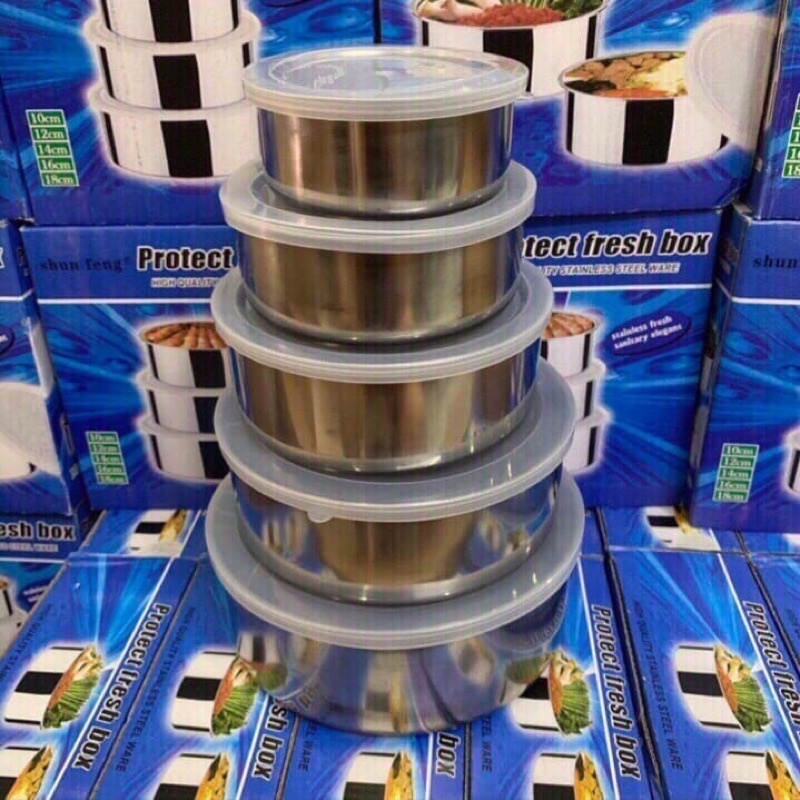 Bộ 5 bát inox đựng thực pphẩm kèm nắp