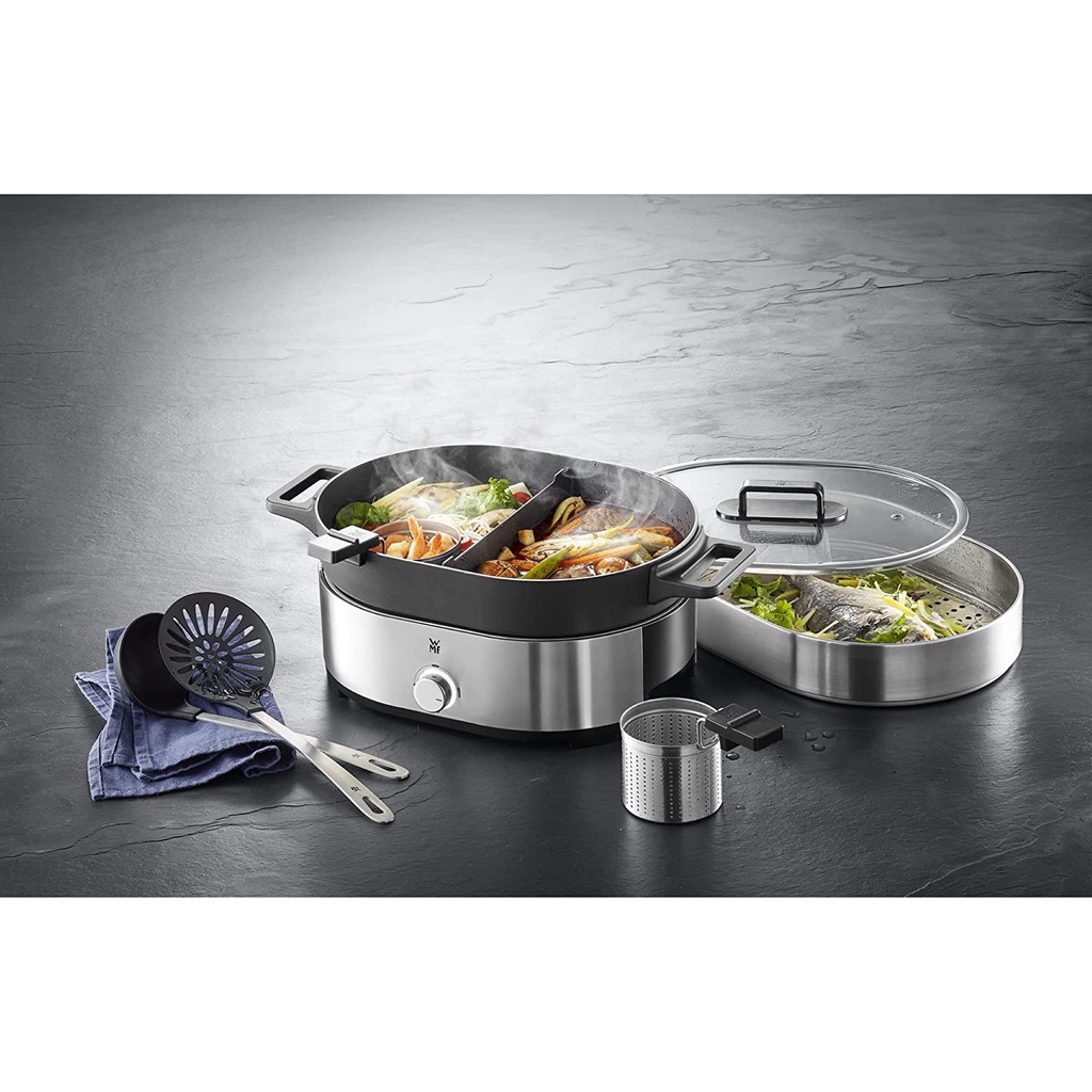 Nồi lẩu và hấp 2in1 WMF Lono Hot Pot Steam 1700W, nồi lẩu điện 2 ngăn WMF