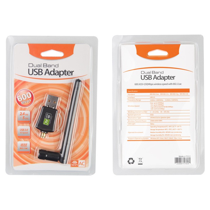 USB thu sóng wifi băng tần kép 2.4G / 5G 802.11AC 600Mbps, có anten, làm điểm phát sóng wifi 5G - Bảo hành 3 tháng