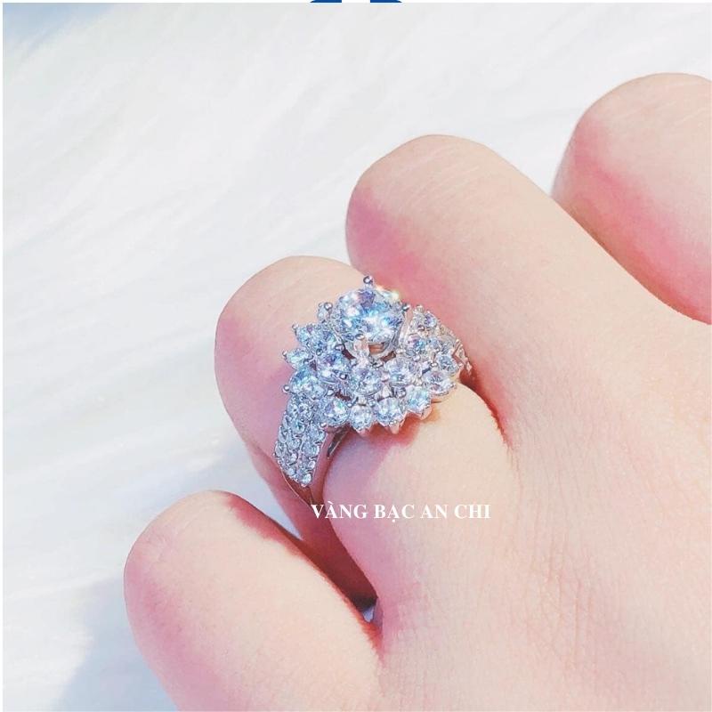 Nhẫn nữ hoa sen ổ đá cao , chuẩn bạc ý cao cấp sáng đẹp, Anchi jewelry