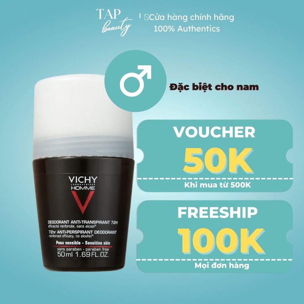 Chai Lăn Khử Mùi Vichy 48H Đen Vichy Anti-Transpiration 50ml/chai Dành Cho Nam