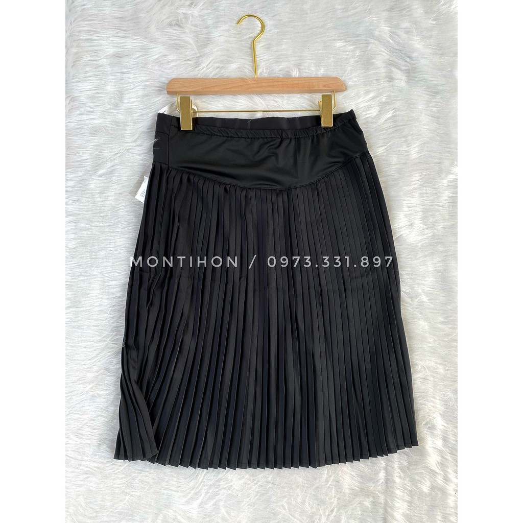Chân váy bầu dài qua gối dập ly chất chéo Hàn có chun rút điều chỉnh bụng - Màu đen/nâu -  có size 45-75kg