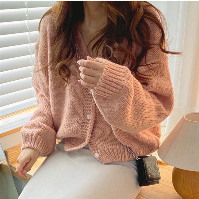 Áo Khoác Cardigan Dệt Kim Tay Dài Dáng Ngắn Phong Cách Retro Hợp Thời Trang