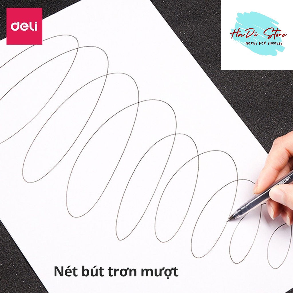 Bút bi bấm mực gel nhiều màu nét 0.5mm DELI nhanh khô viết trơn tru đều màu
