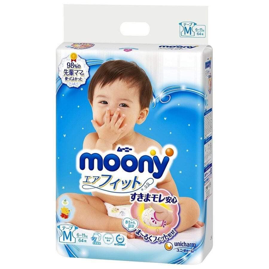 [Free Ship] Bỉm Moony trắng, Moony xanh cộng miếng nội địa Nhật quần/dán đủ size NB96/S90/M68/L58/L50/XL44