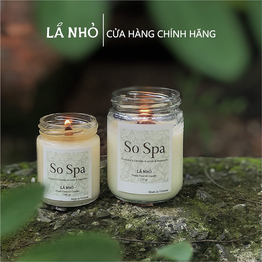 Nến thơm Handmade Candle LÁ NHỎ So Spa (Eucalyptus+Cintronella+Lemon+Peppermint)-Thư giãn - Tươi mới - Trong Lành.