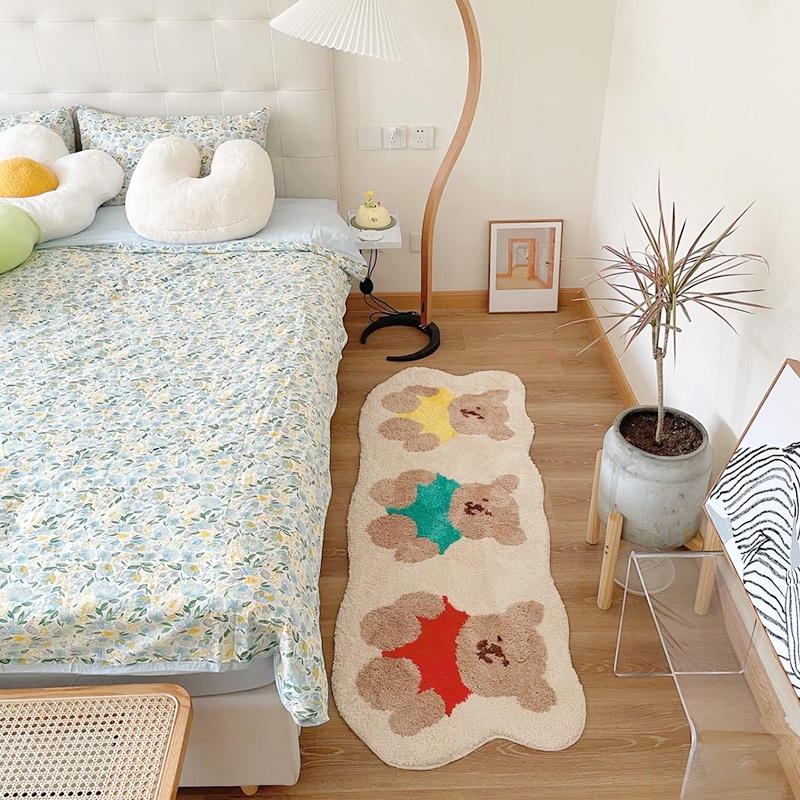 Thảm Lót Sàn Họa Tiết Gấu Hoạt Hình Dễ Thương Trang Trí Phòng Khách