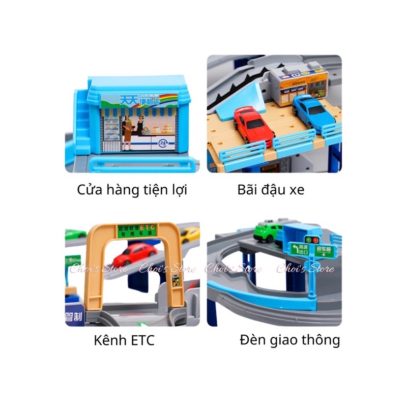 Đồ chơi mô hình bãi đỗ xe 3 tầng có thang máy