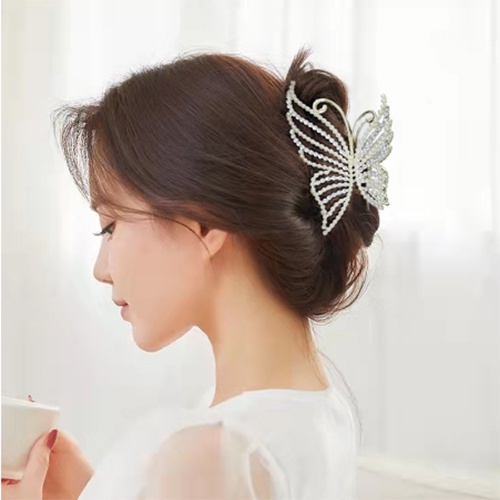 Haimeikang Thời trang Hàn Quốc Ngọc trai lớn Rhinestone Bướm nữ kẹp tóc