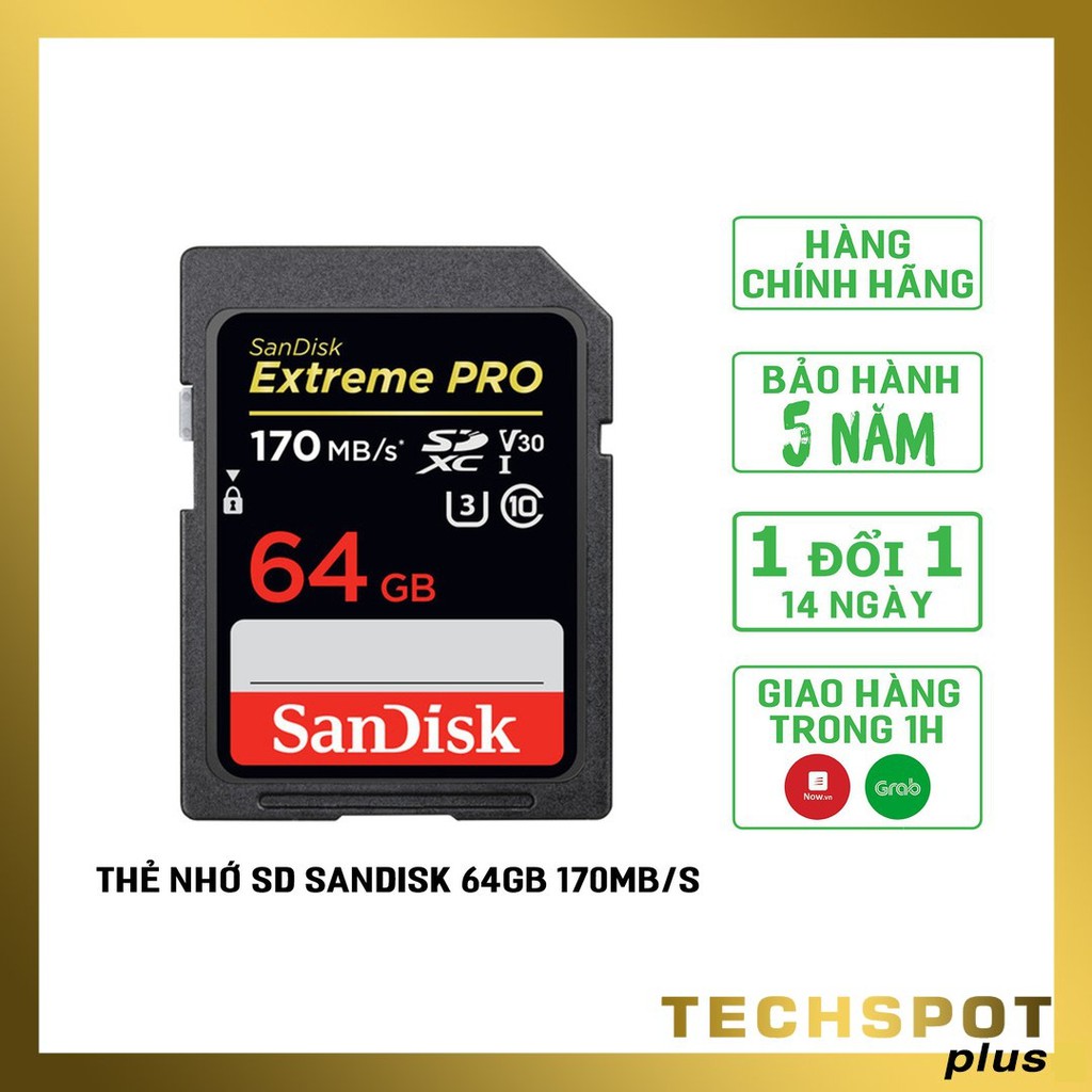 (BH 5 năm ) Thẻ nhớ SDXC SanDisk Extreme Pro 64GB UHS-I U3 4K V30 170MB/s (Đen)