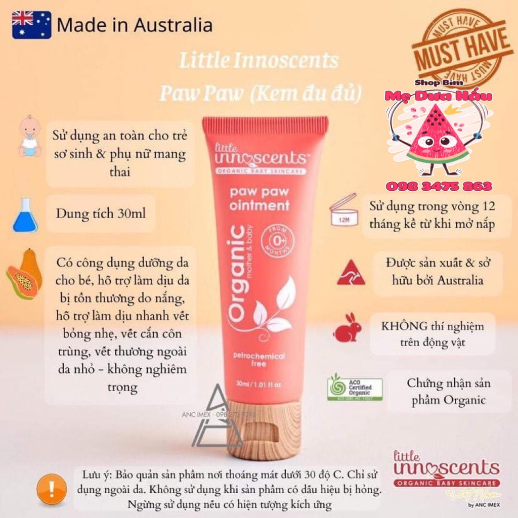 (NHẬP KHẨU CHÍNH NGẠCH ĐI AIR) KEM ĐU ĐỦ ĐA NĂNG LITTLE INOSCENTS CHO BÉ TỪ 0M ORGANIC 30ML