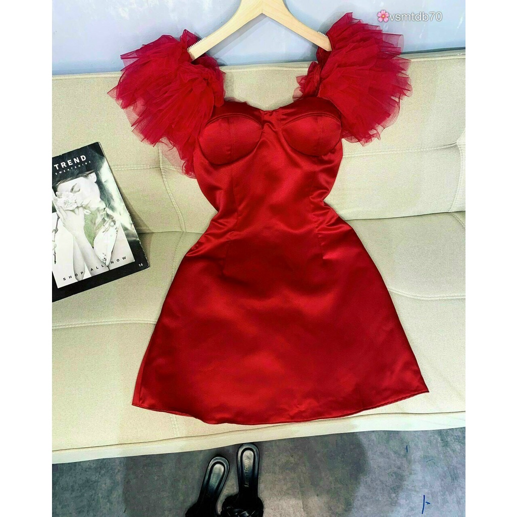 [8.8 Sales Freeship] Đầm umi cúp ngực phối tay lưới phồng, đầm đi tiệc ôm body tay lông thiết kế đi tiệc sang trọng