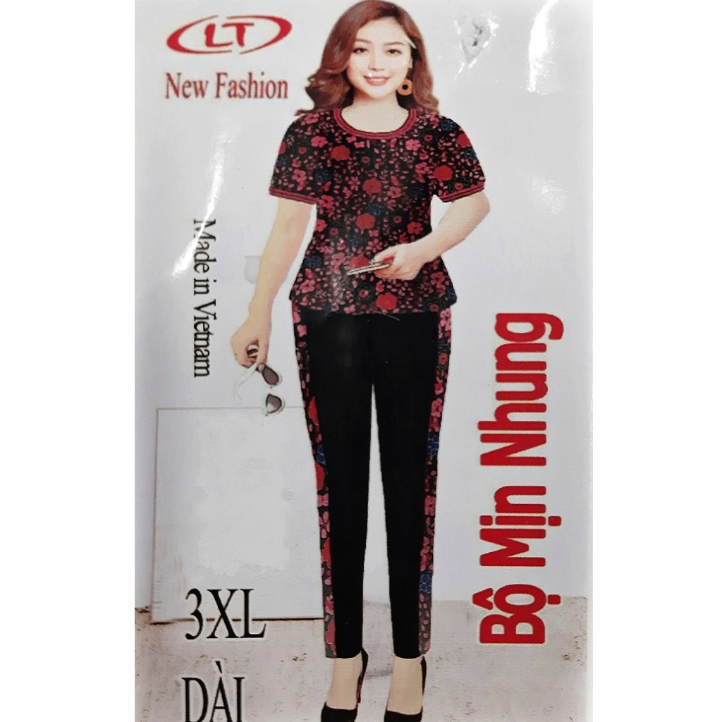 Đồ bộ trung niên cho mẹ mặc nhà, thun nhung mịn, quần dài tay ngắn, quần có viền