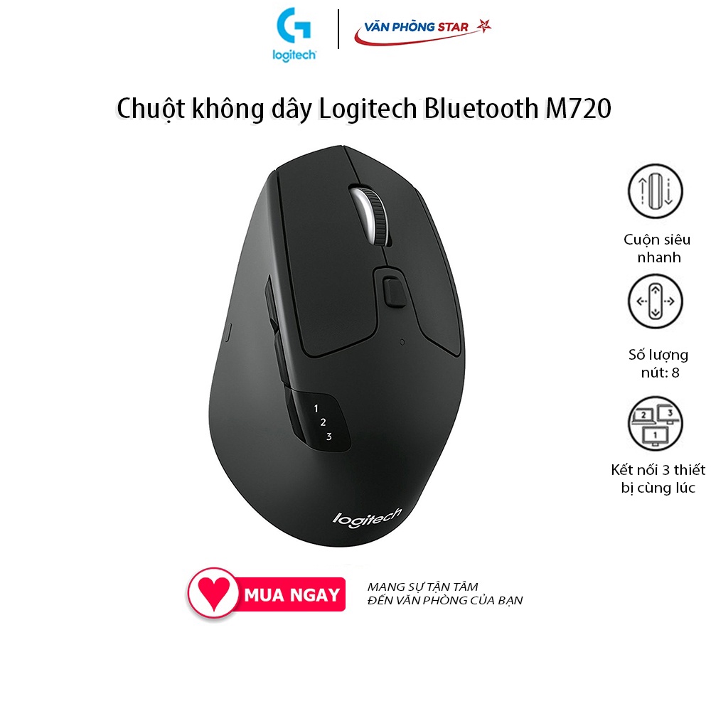Chuột không dây Logitech Bluetooth M720 kết nối 3 thiết bị cùng lúc, wireless bluetooth, tuổi thọ pin 24 tháng
