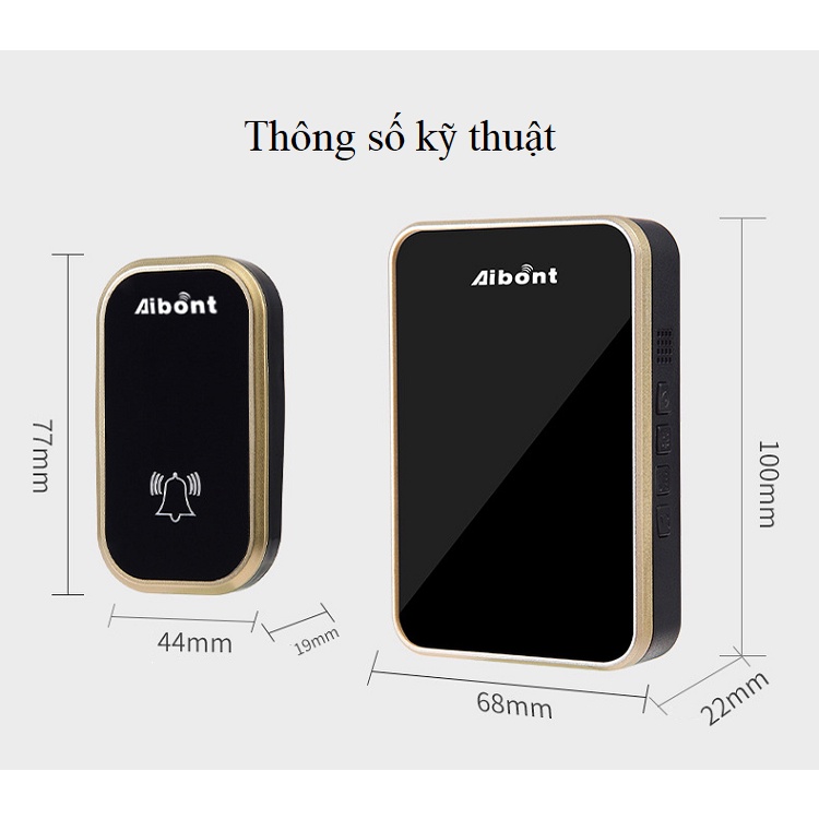 Chuông cửa không dây kiêm đồng hồ đo nhiệt độ độ ẩm Aibont T295-BB