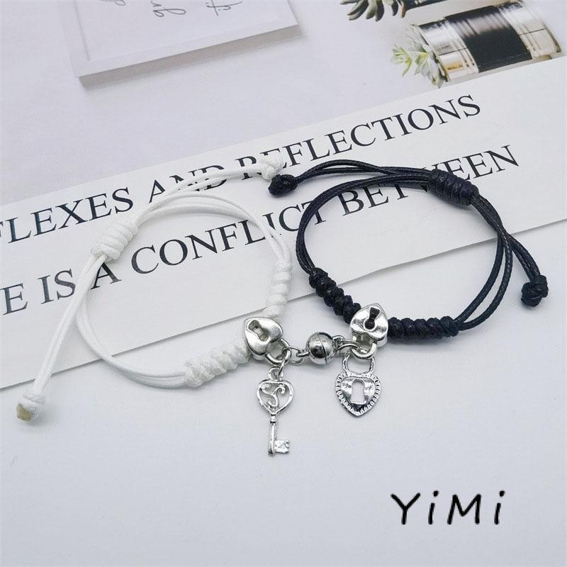 [mo] Vòng Tay Đính Đá Khóa Nam Châm Hình Trái Tim Đơn Giản Bằng Sắt Cho Cặp Đôi Bạn Gái