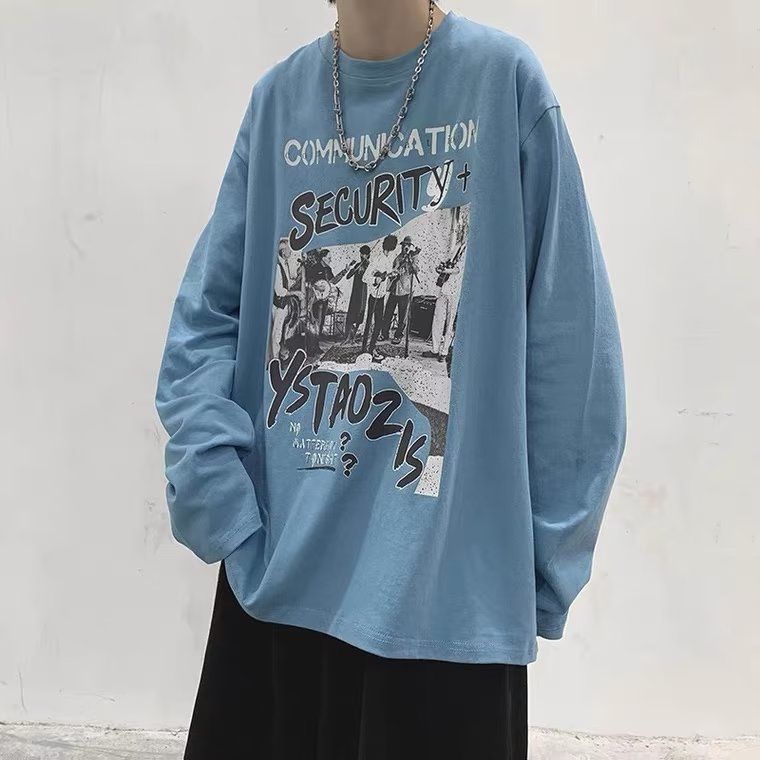 Áo Thun Nam Dài Tay Dáng Rộng In Hình Phong Cách Hip hop Cá Tính
