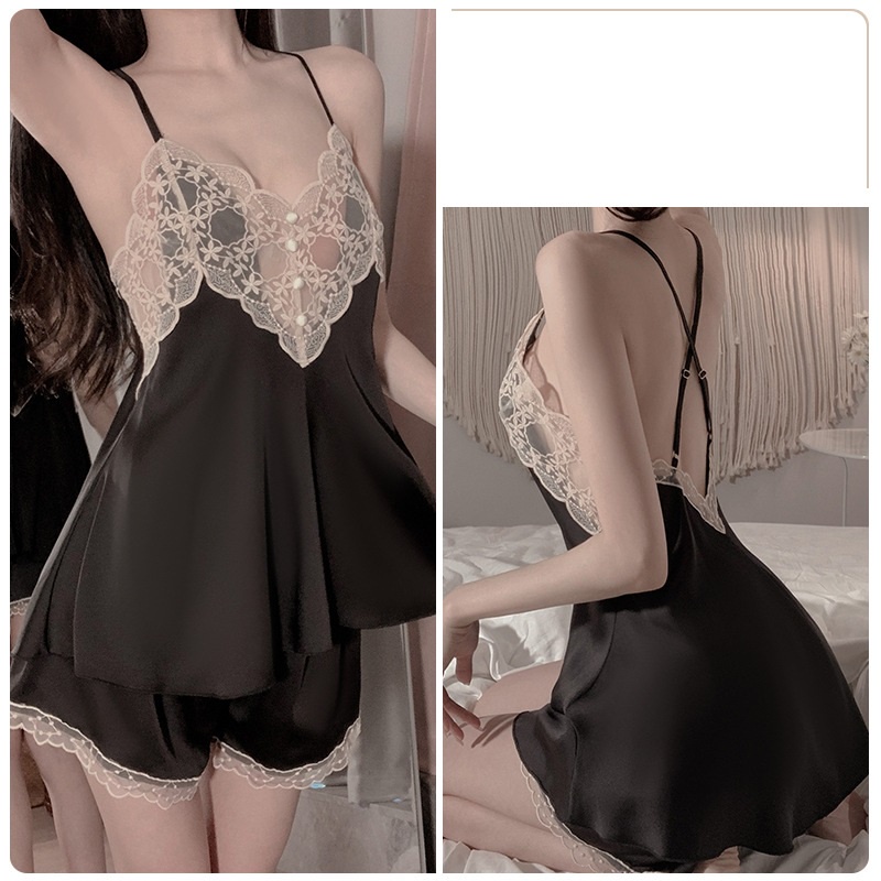 Bộ ngủ 2 dây viền ren quyến rũ Cao Cấp 2196