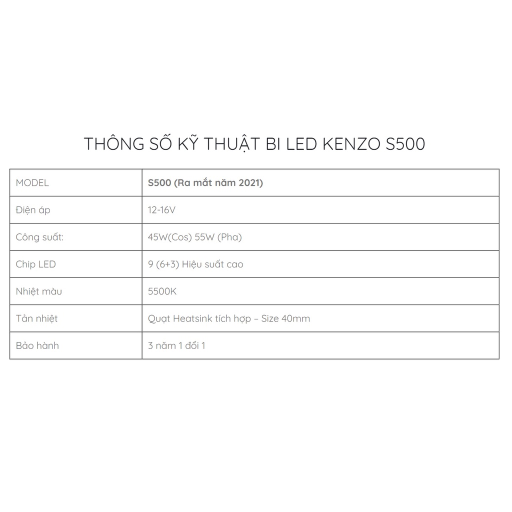 Bi-led Kenzo S500 55W - gương cầu led xe ô tô xe máy biled oto Xlight GTR Redpro Red pro magic titan black gold platium