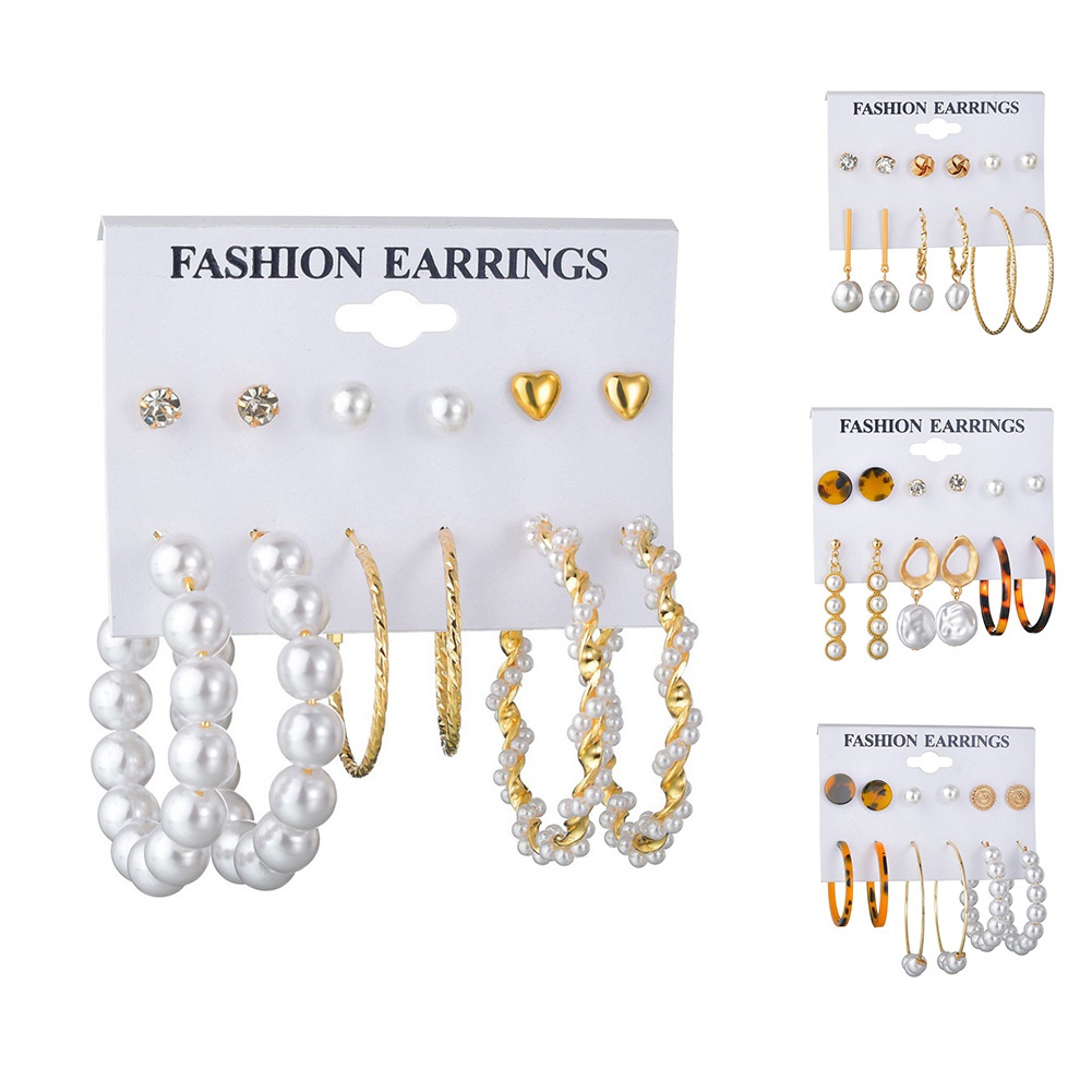 Set 6 Đôi Bông Tai Họa Tiết Hình Học Thời Trang Cho Nữ