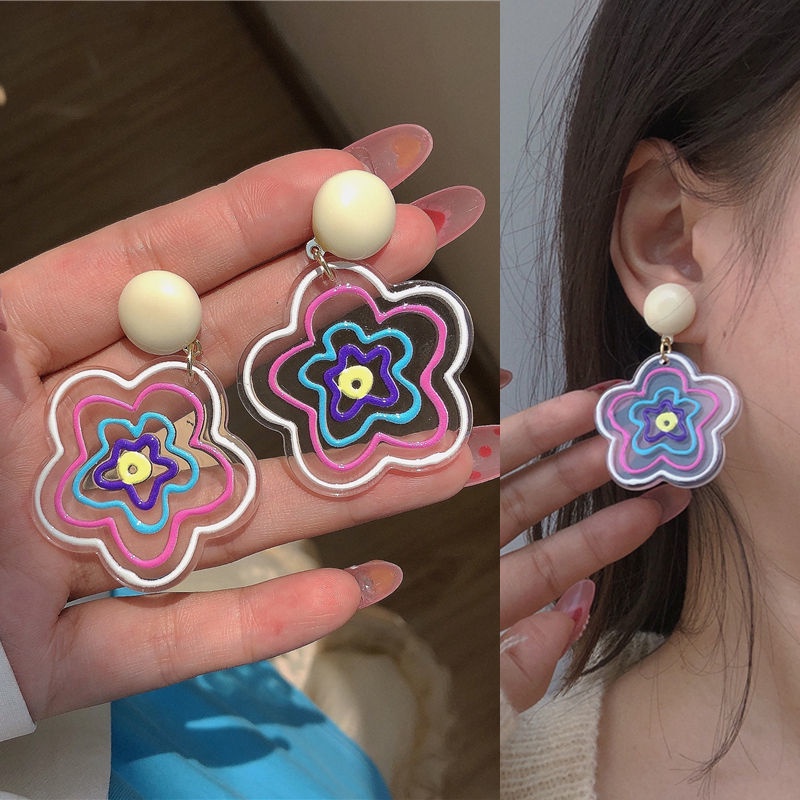 Đôi khuyên tai hình hoa gắn hạt tròn nhiều màu sắc thời trang dành cho nữ