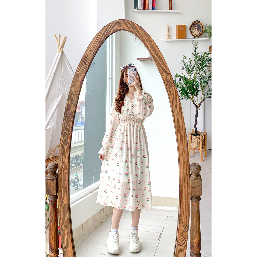 Đầm dự tiệc babydoll dáng dài cúc ngọc cổ tim , Váy trắng vintage hoa nhí tay dài chun eo sang trọng (video-ảnh thật) | BigBuy360 - bigbuy360.vn