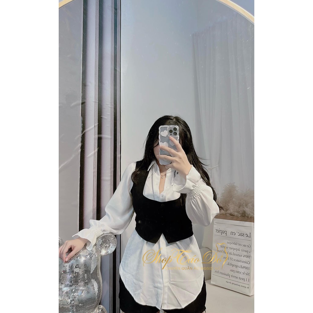 (TÁO ĐỎ BIGSIZE 55-90KG) Set Áo Sơ Mi Trắng Khoác Ghi Lê Thời Trang + Quần short S92 ( ẢNH THẬT SHOP CHỤP 100%) 🍎🍎🍎